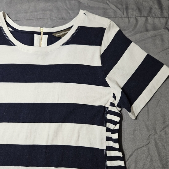Tommy Bahama Nautical Thera Stripe T-Shirt Dress Pima Cotton Ocean Deep Size XL - Picture 2 of 11
